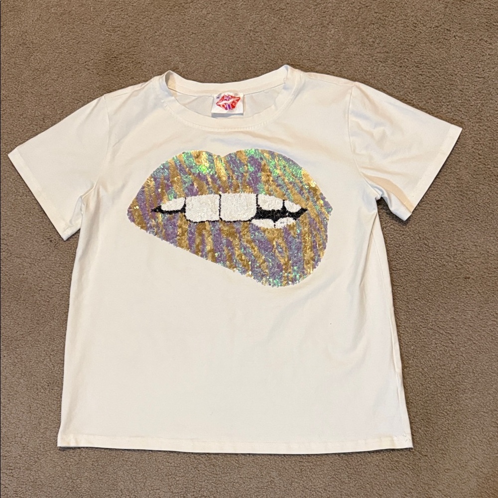Sparkle City Sequin Lips Women's Tee - White